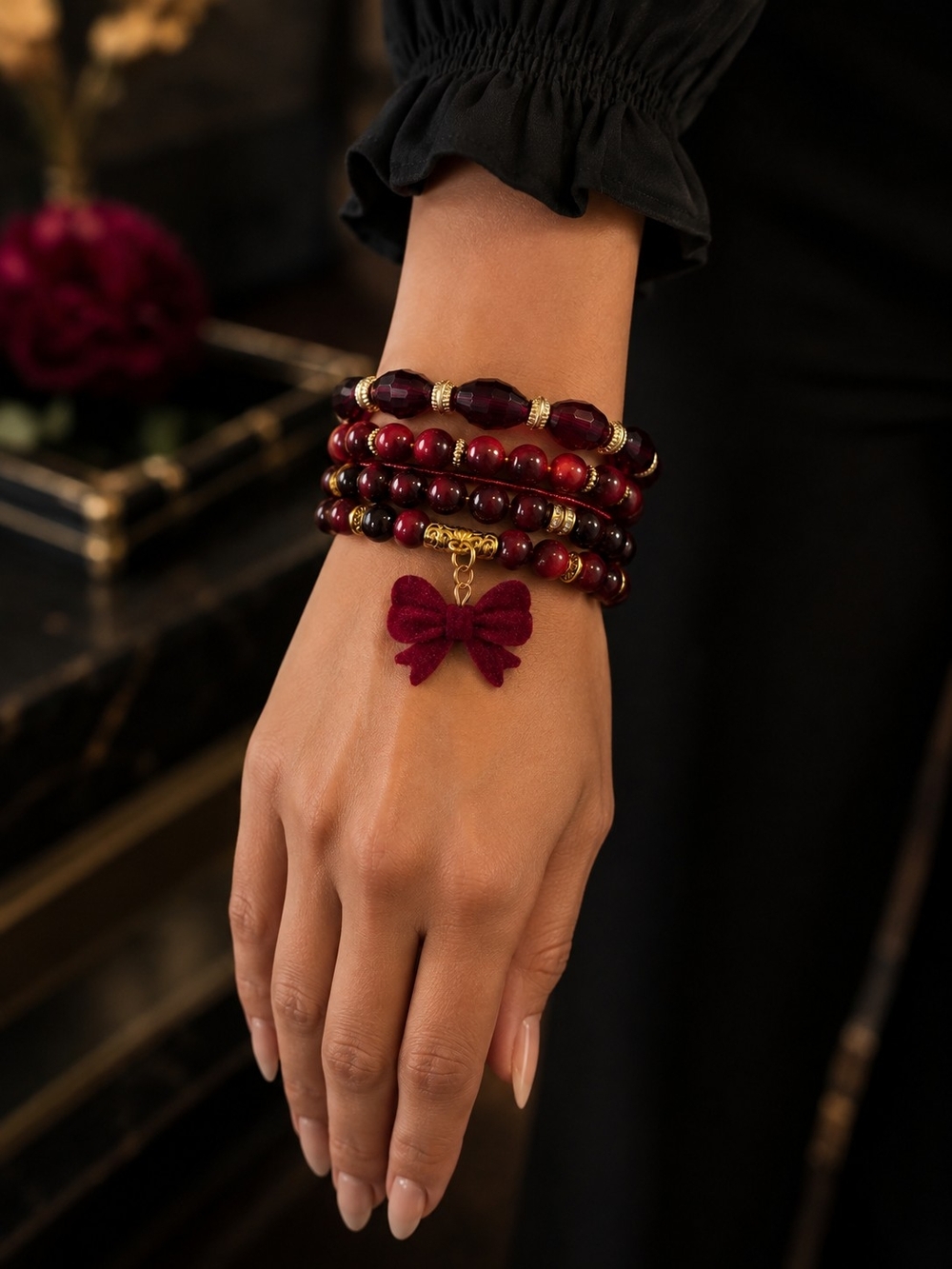 Scarlet Seduction Wrap Bracelet Set-Hand Crafted-New